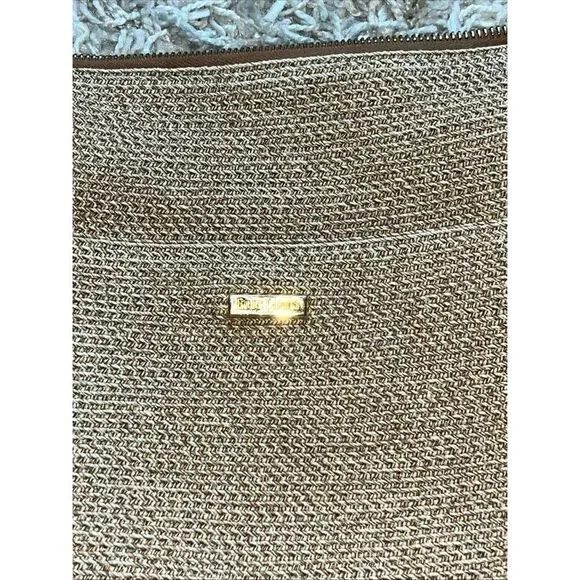 ERIC JAVIT Brown Beige Woven Straw Shoulder Crossbody Bag Leather Strap - Picture 2 of 12